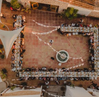 top down view of a wedding dinner
