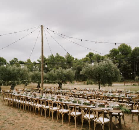 long dining tables at wedding