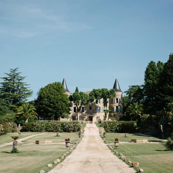 view up the driveway to beautiful chateau robernier French wedding venue