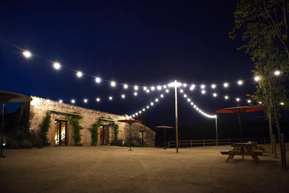 well lit outdoor wedding venue at night