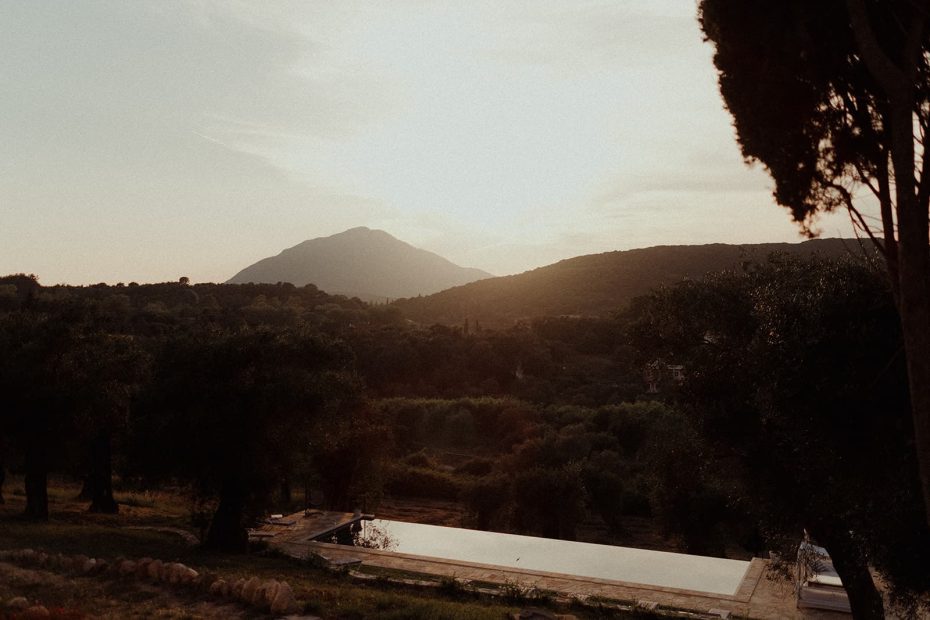 the hills of corfu at sunset