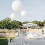 white balloons at wedding villa