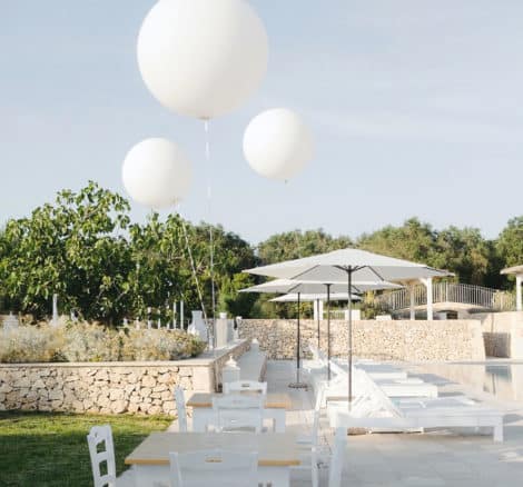 white balloons at wedding villa