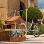 bicycle parked outside of spanish wedding venue cap rocat in mallorca spain
