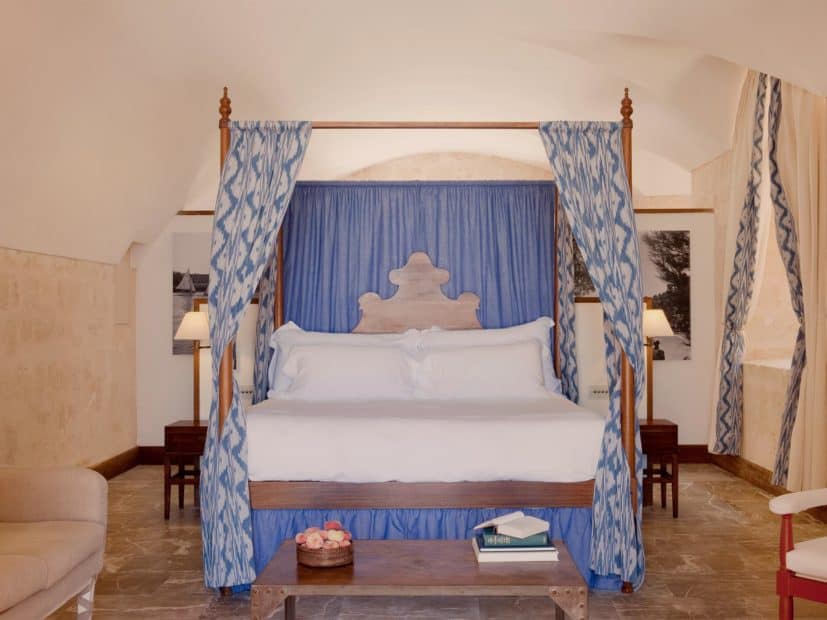 four poster bed in a suite at cap rocat wedding venue in mallorca