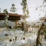Wedding Tables with hanging chandeliers at Honeyli Hill Wedding Venue in Larnaca Cyprus