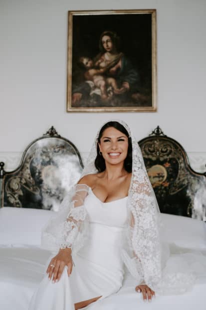 smiling bride at italian wedding venue