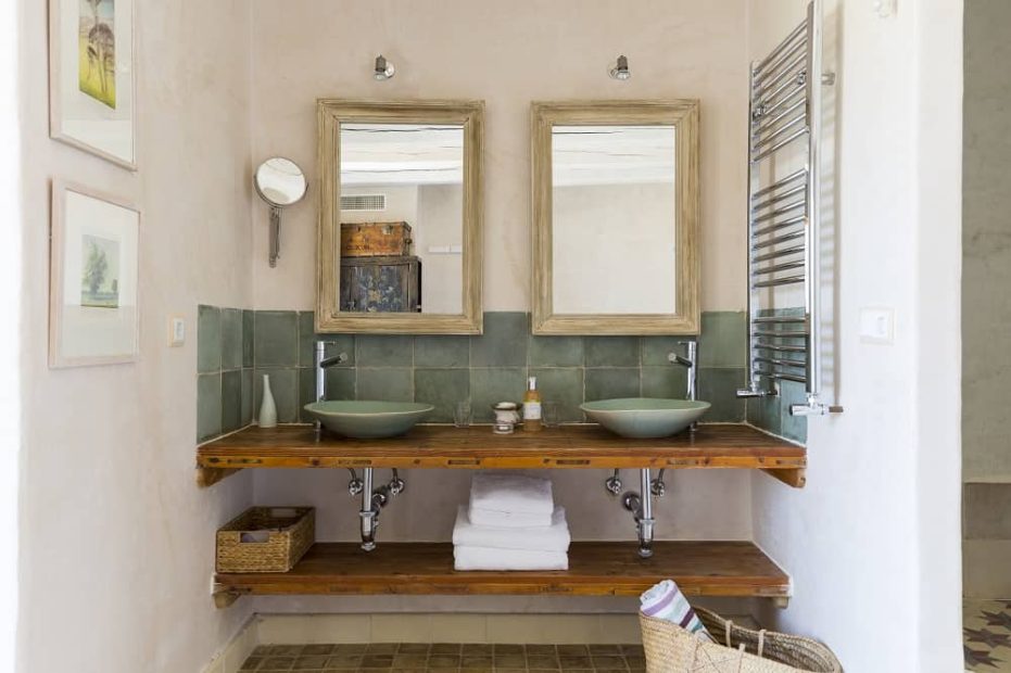 white wood bathroom mirrors at spanish wedding venue casa la siesta in spain