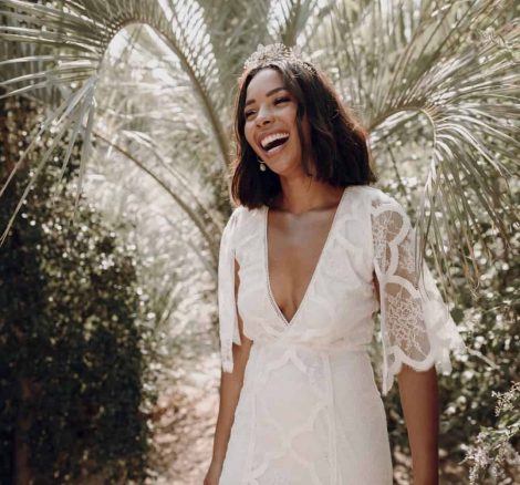 bride laughing in lace wedding dress spanish wedding venue casa la siesta