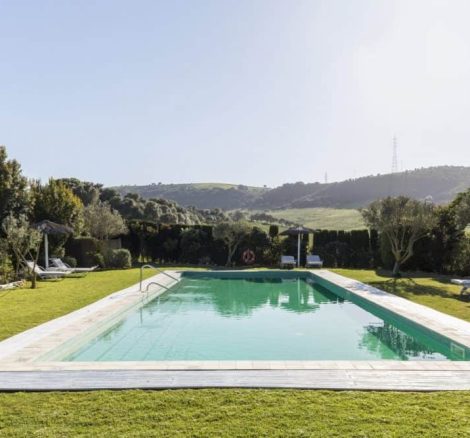 chill out outdoor area with a pool at at spanish wedding venue casa la siesta in spain