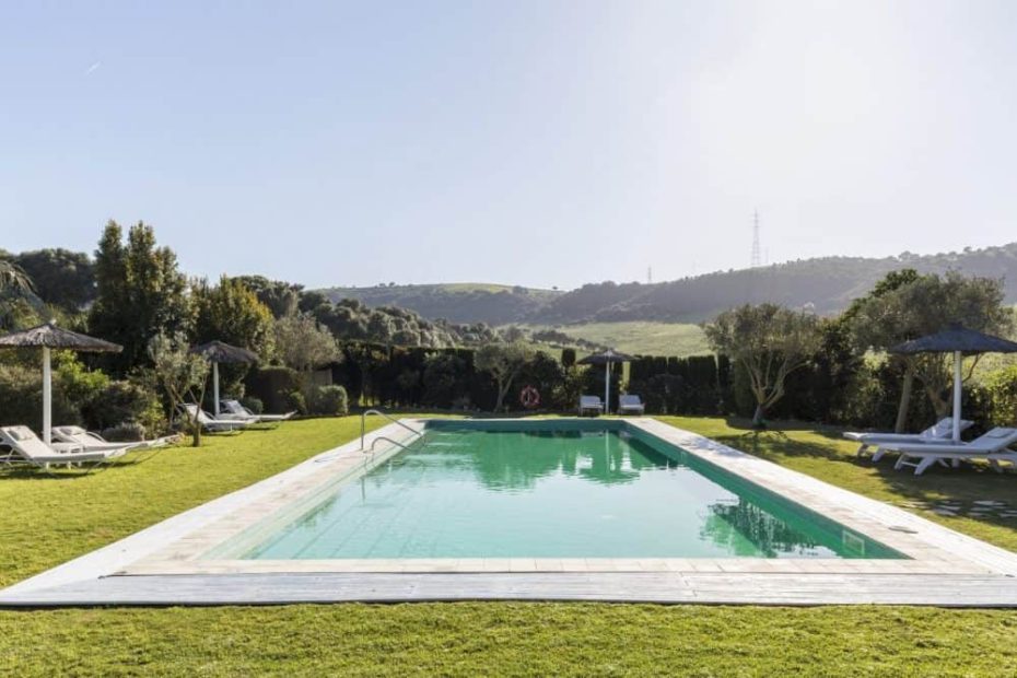 chill out outdoor area with a pool at at spanish wedding venue casa la siesta in spain