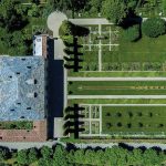 aerial view overhead of luxury destination wedding venue villa balbiano and its grounds which back onto lake como