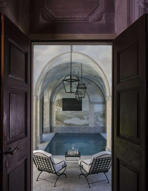 indoor swimming pool at villa balbiano wedding venue