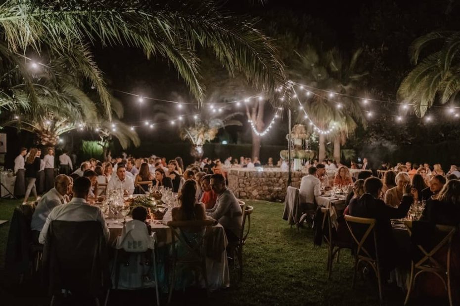 mallorca wedding with guests sat outdoors