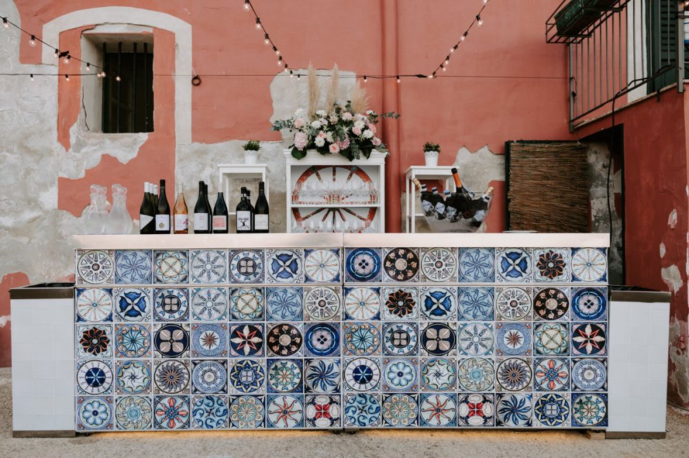 mosaic tile wedding bar