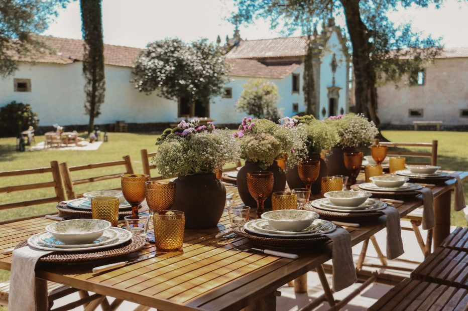 tables laid up at terra rosa country house and vineyards wedding venue in portugal