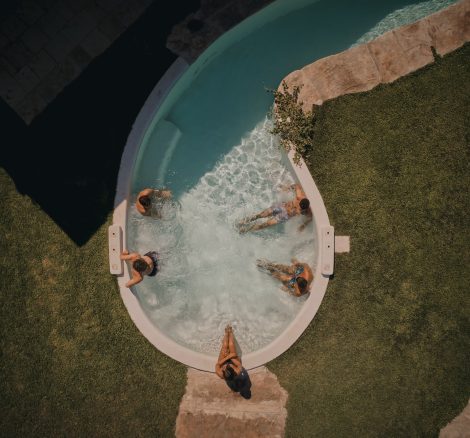 An aerial shot above the pool at Masseria Don Luigi, on of the best wedding venues in Italy.