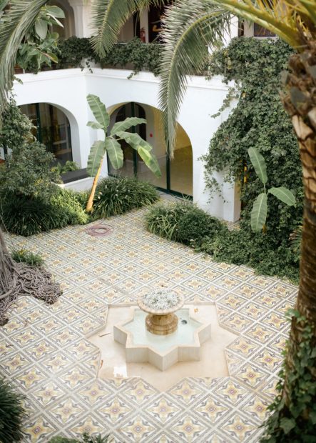 tiled courtyard at hacienda na Xamena unique wedding venue in ibiza