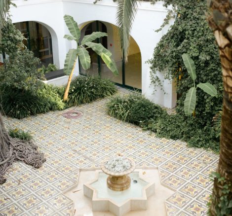 tiled courtyard at hacienda na Xamena unique wedding venue in ibiza