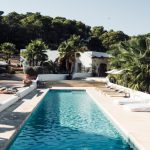 view up over the pool towards the house at ibiza wedding venue pure house