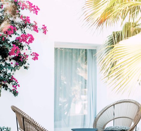 black wire chairs outside at ibiza wedding venue pure house