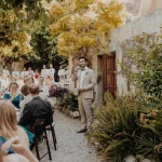 outdoor garden wedding ceremony at villa catalina in Spain