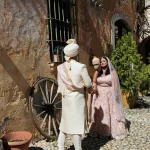 Indian wedding bride and groom first look at villa catalina in Spain