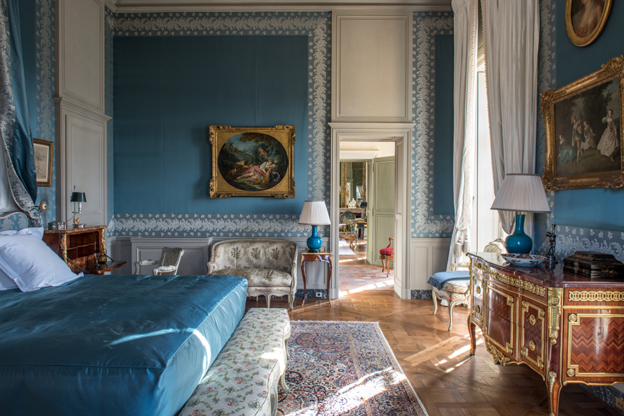 One of the bedrooms at the stunning French wedding venue, Château de Villette