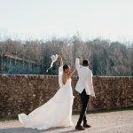 bride and groom celebrate at unique industrial wedding venue colonia rusinol