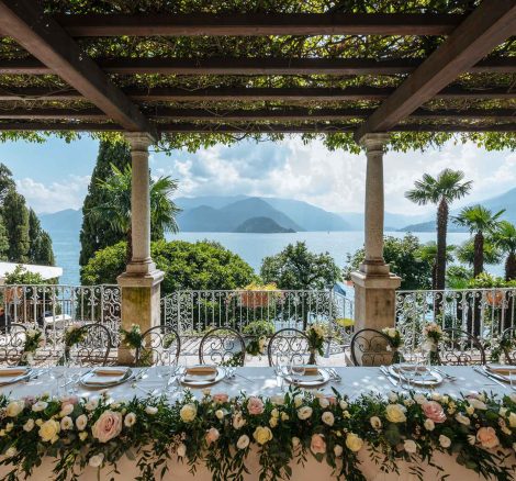 Wedding table laid up overlooking Lake Como at Villa Cipressi a unique wedding venue in Italy