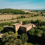 Drone shot of wedding venue Castello di San Fabiano