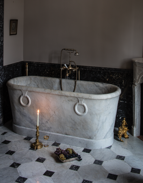 One of the opulent bathrooms at the stunning French wedding venue, Château de Villette
