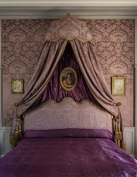 One of the opulent bedrooms at the stunning French wedding venue, Château de Villette