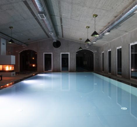 indoor swimming pool at craveiral farmhouse in portugal