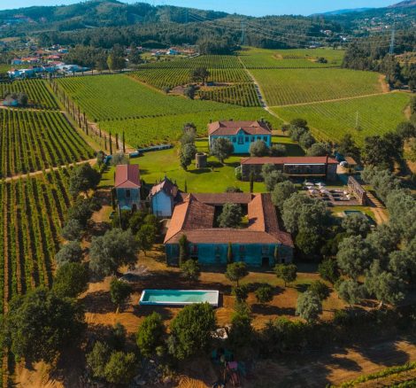 aerial view of terra rosa country house and vineyards wedding venue in portugal