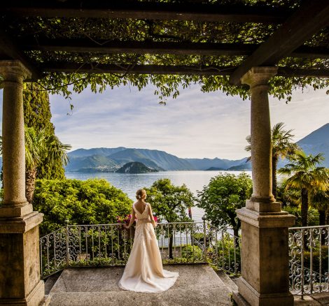 Bride looking out over Lake Como from wedding venue