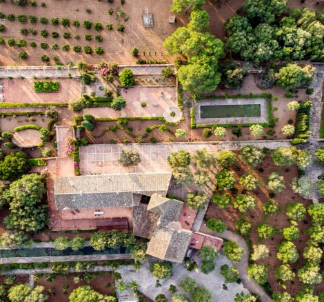 aerial shot above the grounds of son doblons wedding venue in mallorca