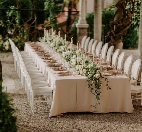 Stylish wedding table set up for wedding guests at villa cipressi