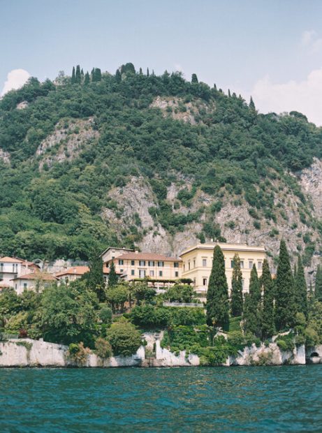 villa cipressi lake como wedding venue with mountains behind