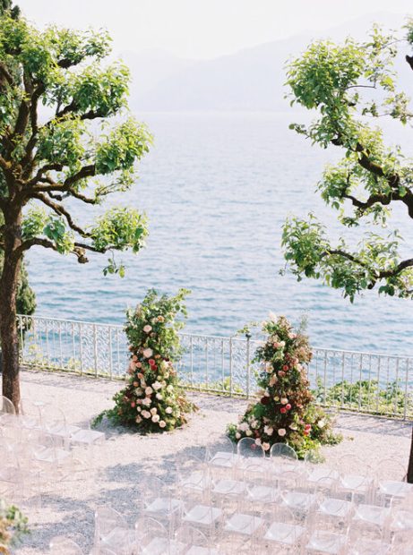 Wedding Ceremony flowers at villa cipressi on lake como a beautiful Italian wedding venue