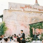 Father of the bride making a toast outside at Italian wedding venue Villa Cipressi