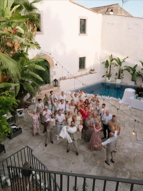 Image taken from balcony of guests at wedding at wedding venue Masia Victoria