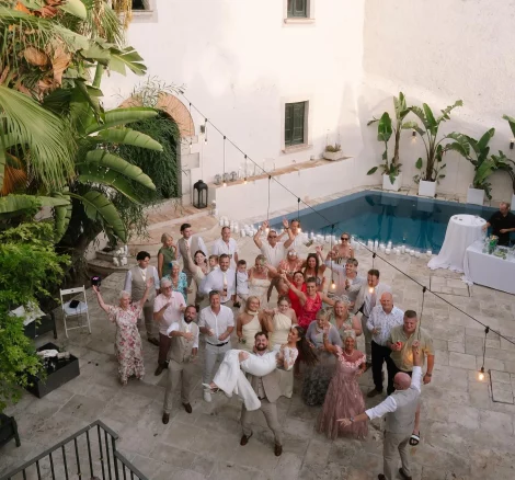 Image taken from balcony of guests at wedding at wedding venue Masia Victoria