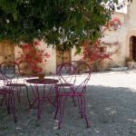 outdoor black metal seating at mallorca wedding venue Son Sant Andreu