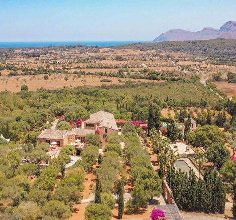 aerial footage above son doblons aerial shot above the grounds of son doblons wedding venue in mallorca