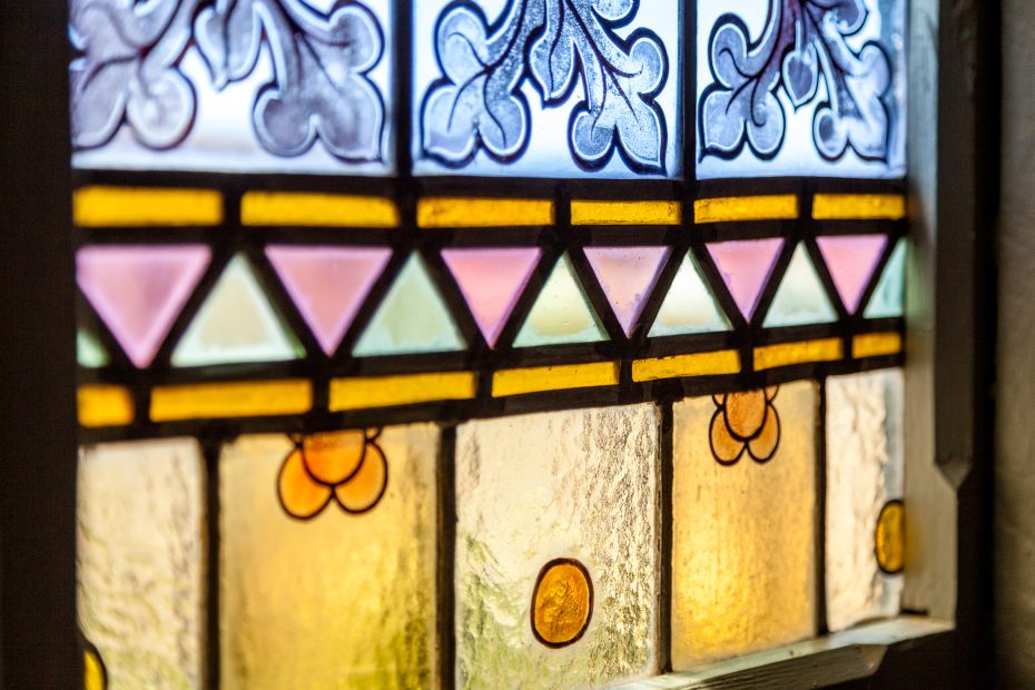 stained glass window at spanish wedding villa