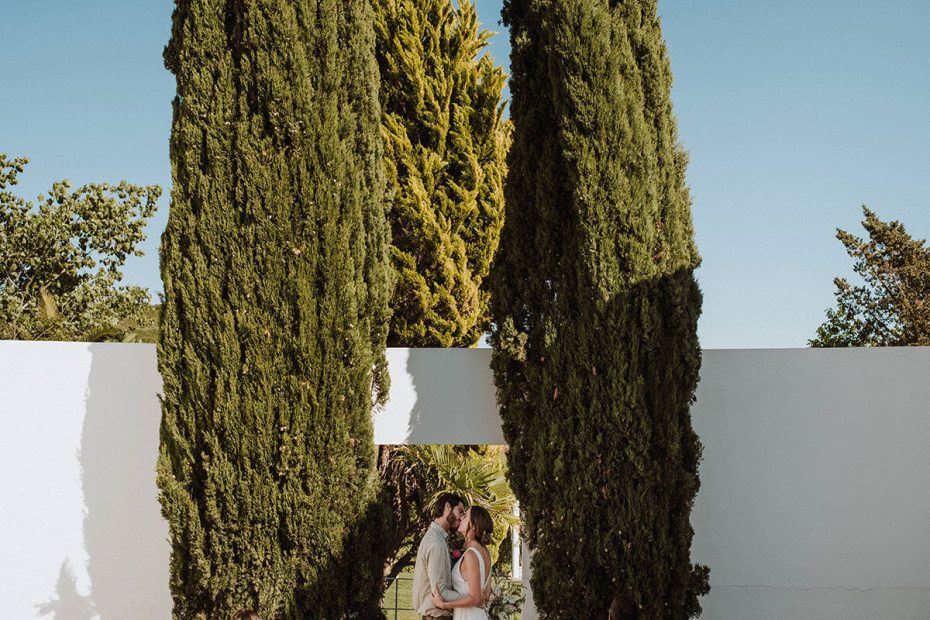 bride and groom posing outdoors at portugal wedding venue casa sacoto