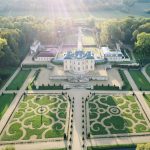 Aerial view of Chateau de Villette and it's spectacular gardens flanked by lakes on both sides