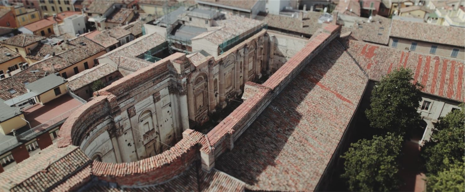 aerial view above 500 year old palazzo