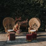 two boho rattan chairs for wedding reception at Italian wedding venue convento dell'Annunciata